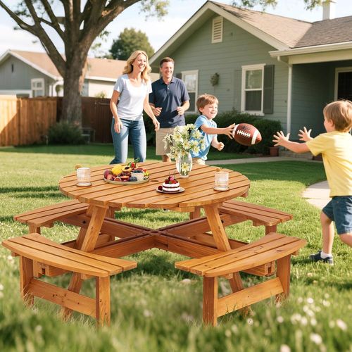 Ensemble Table De Pique-nique En Bois Pour 2 à 8 Personnes, Set Table (jaune,179 X 179 X 70 Cm)