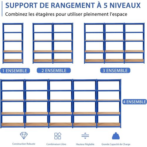 Etagère De Rangement Etagère Charge Lourde Métallique à 5 Niveaux, 30 X 75 X 150 Cm (bleu)