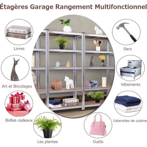 Etagère De Garage à 5 Niveaux Charge Max.875kg Avec Etagère Ajustable, 40 X 90 X 180 Cm (argent)