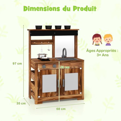 Cuisine Extérieure Enfant Avec Tableau Noir et Tableau Acrylique,68 × 35 × 97cm，pour 3 Ans+