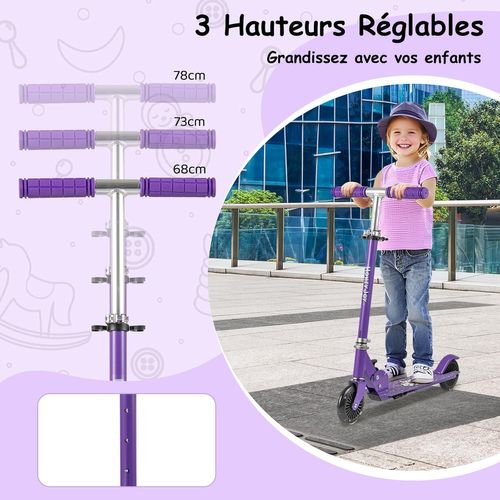 Trottinette Enfant Pliable Avec Roulement Abec-5 et3 Hauteurs Réglables,pour 3-8 Ans，violet