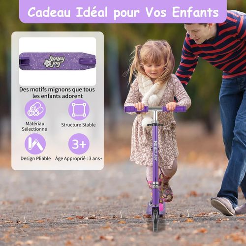 Trottinette Enfant Pliable Avec Roulement Abec-5 et3 Hauteurs Réglables,pour 3-8 Ans，violet
