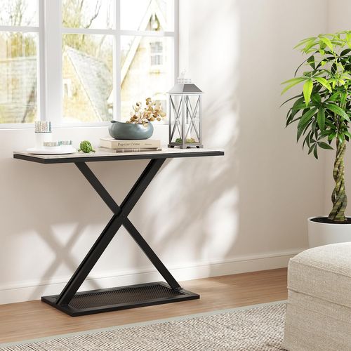 Table Console Pierre, 100 X 40 X 77,5 Cm, Plateau Roche, Cadre En Métal, Design Géométrique