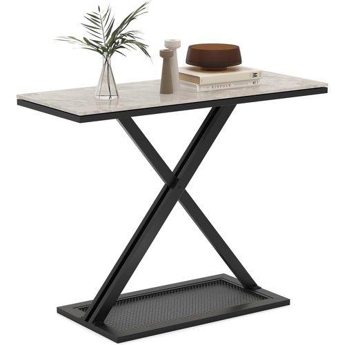 Table Console Pierre, 100 X 40 X 77,5 Cm, Plateau Roche, Cadre En Métal, Design Géométrique