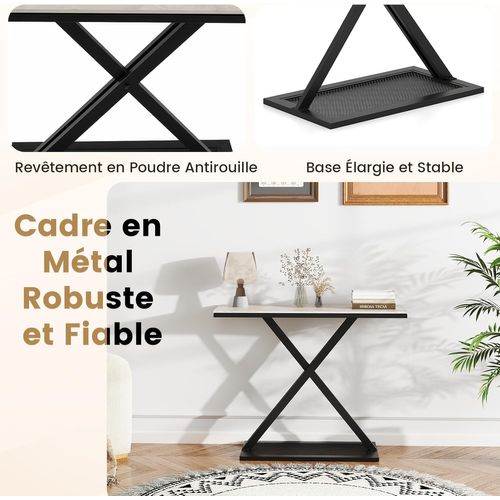 Table Console Pierre, 100 X 40 X 77,5 Cm, Plateau Roche, Cadre En Métal, Design Géométrique