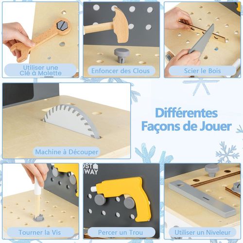 Jouets D'établi à Outils En Bois Enfant Avec 8 Outils et 28 Accessoires, Jouet Bricolage Enfants