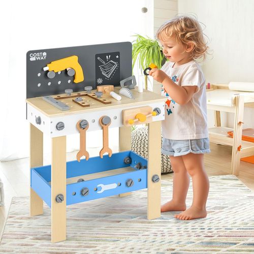 Jouets D'établi à Outils En Bois Enfant Avec 8 Outils et 28 Accessoires, Jouet Bricolage Enfants