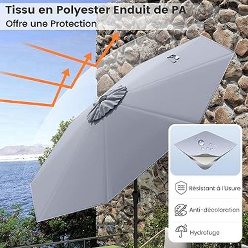Parasol De Jardin, Parasol Inclinable 270 Cm, Protection Uv 50+, Avec Toile Polyester