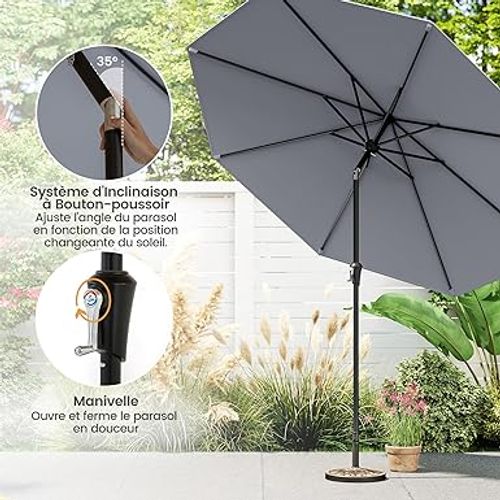 Parasol De Jardin, Parasol Inclinable 270 Cm, Protection Uv 50+, Avec Toile Polyester