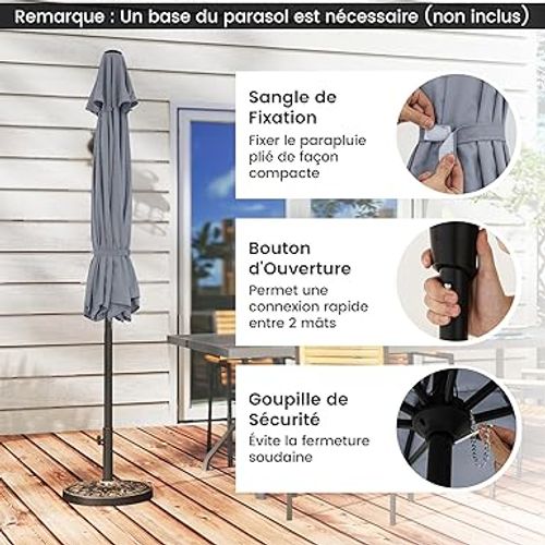 Parasol De Jardin, Parasol Inclinable 270 Cm, Protection Uv 50+, Avec Toile Polyester