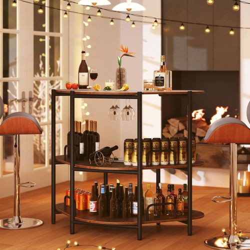 Table De Bar 3 Niveaux, Bar D'angle Avec 2 Supports à Verres à Pied, Mini Table Cuisine 4 Personnes