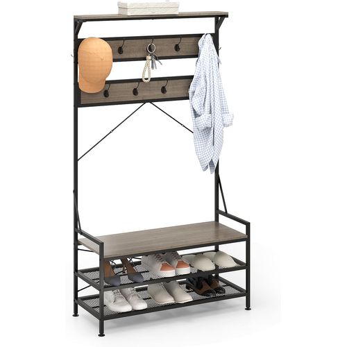 Grand Porte-manteau Avec Étagères, Meuble D'entrée, 102 X 40 X 184 Cm (gris Chêne)