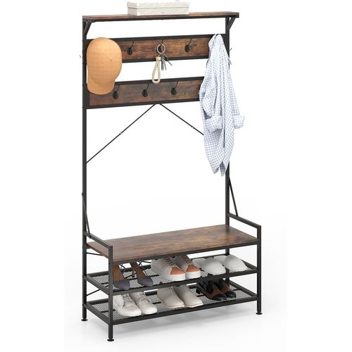 Grand Porte-manteau Avec Étagères, Meuble D'entrée, 102 X 40 X 184 Cm (marron Rustique)