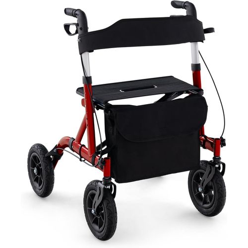 Déambulateur Tout Terrain De 24 Cm Réglables En Hauteur 81-93,5 Cm, Rollator Pliable (rouge)