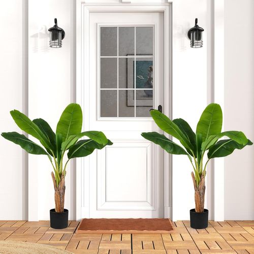 Lot De 2 Arbres Artificiels Oiseau De Paradis De 107 Cm Avec Pot Branches Réglables