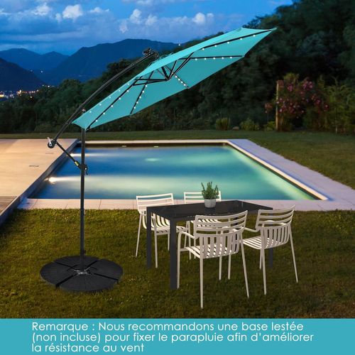 Parasol Déporté 3m Hexagonale, Avec 40 LED Solaire, Inclinable, 8 Baleines En Métal (turquoise)