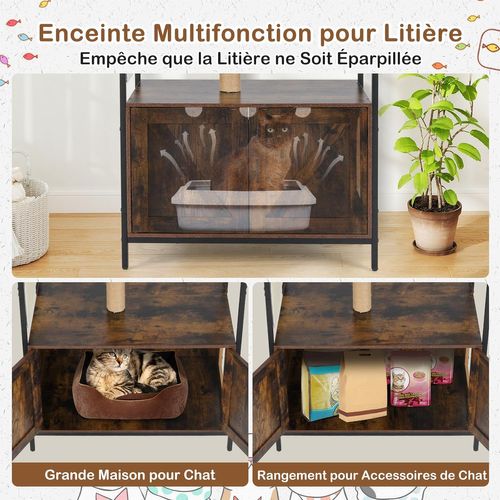 Meuble Litiere Chat, Tapis Et Poteaux à Griffer En Sisal, Condo, Capsule, 80 X 48 X 150 Cm