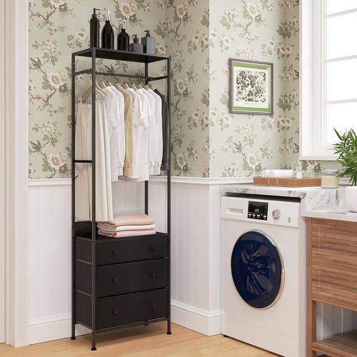 Porte Manteaux Entrée 3 En 1, Commode 3 Tiroirs Pliables, Tringle à 3 Positions (noir)