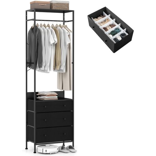 Porte Manteaux Entrée 3 En 1, Commode 3 Tiroirs Pliables, Tringle à 3 Positions (noir)