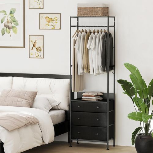 Porte Manteaux Entrée 3 En 1, Commode 3 Tiroirs Pliables, Tringle à 3 Positions (noir)