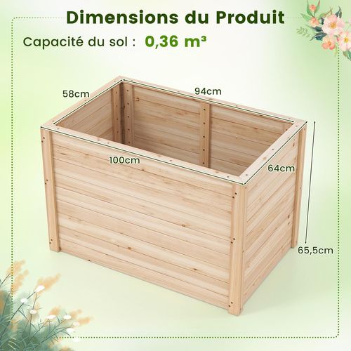Jardinières En Bois De Sapin 100 X 64 X 65,5 Cm, Bac à Fleurs Avec Base Ouverte, Naturel
