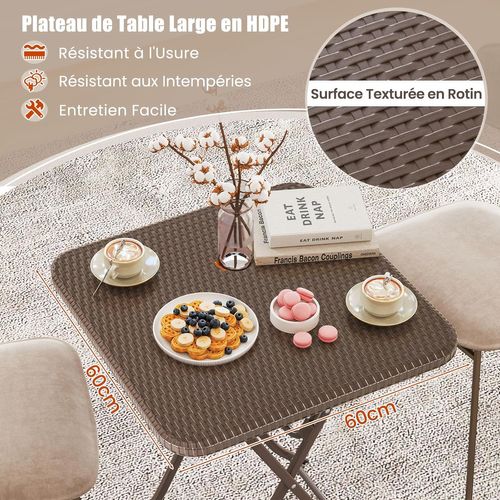 Table De Jardin Pliante Carrée De 60 Cm, Table Basse Extérieur En Plastique, Charge 50 Kg