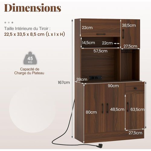 Meuble De Cuisine Avec Prise, Grand Buffet Cuisine Rangement, Tiroir, Support à Verres à Pied