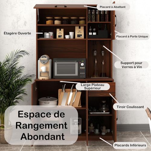 Meuble De Cuisine Avec Prise, Grand Buffet Cuisine Rangement, Tiroir, Support à Verres à Pied