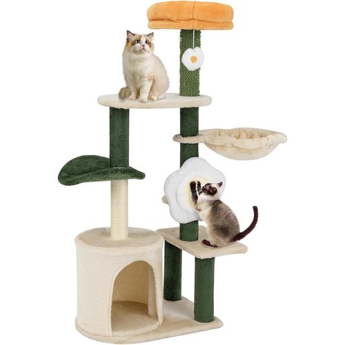 Arbre à Chat 114 Cm, Tapis Et Poteaux à Griffer En Sisal, 4 Plateformes, 48,5 X 34 X 114 Cm