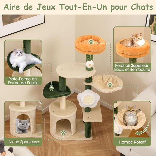 Arbre à Chat 114 Cm, Tapis Et Poteaux à Griffer En Sisal, 4 Plateformes, 48,5 X 34 X 114 Cm
