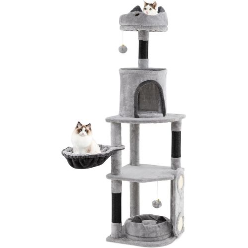 Arbre à Chat 144 Cm, Arbre à Chat Bois à 5 Niveaux, 2 Tapis Et 3 Poteaux à Griffer,41 X 40 X 144 Cm