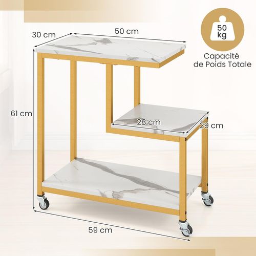 Table D’appoint, Bout De Canapé à Roulette, Effet Marbre, Etagères Ouvertes,roulettes Verrouillables