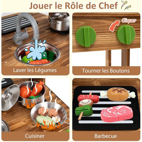 Cuisine Extérieure Enfant Double Face Avec Tableau Noir et Auvent, En Bois De Sapin, Pour 3 Ans+