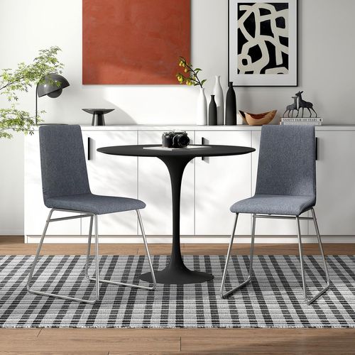 Chaise Salle à Manger En Lin Lot De 2, Dossier Pliable, Cadre En Métal, Siège Large Rembourré