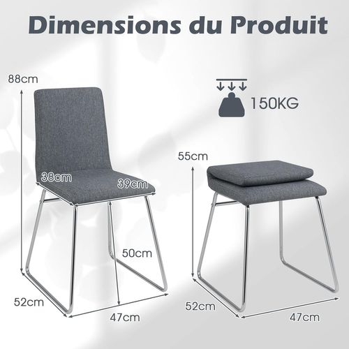 Chaise Salle à Manger En Lin Lot De 2, Dossier Pliable, Cadre En Métal, Siège Large Rembourré