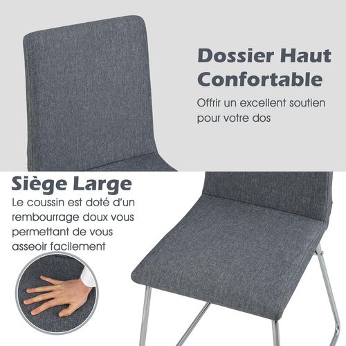 Chaise Salle à Manger En Lin Lot De 2, Dossier Pliable, Cadre En Métal, Siège Large Rembourré