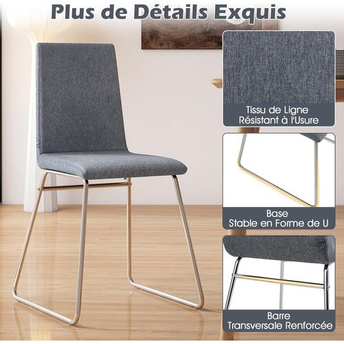 Chaise Salle à Manger En Lin Lot De 2, Dossier Pliable, Cadre En Métal, Siège Large Rembourré