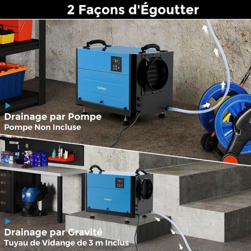Déshumidificateur Professionnel Industriel Avec 3 Modes Minuterie 24 H Tuyau (58,5 L/jour,bleu)