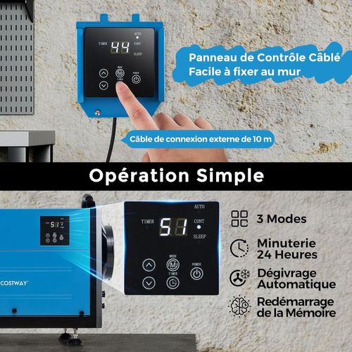 Déshumidificateur Professionnel Industriel Avec 3 Modes Minuterie 24 H Tuyau (58,5 L/jour,bleu)