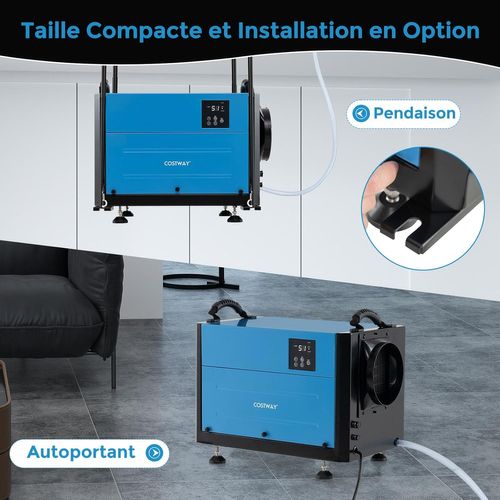 Déshumidificateur Professionnel Industriel Avec 3 Modes Minuterie 24 H Tuyau (58,5 L/jour,bleu)
