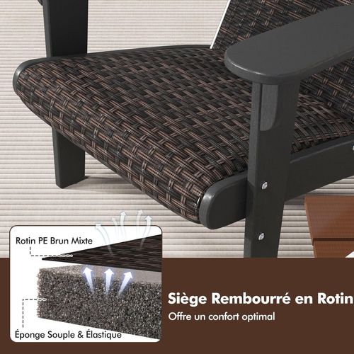 Fauteuil Jardin Exterieur, Chaise Adirondack En Hdpe, 92 X 76 X 100 Cm, Charge 150 Kg (noir)