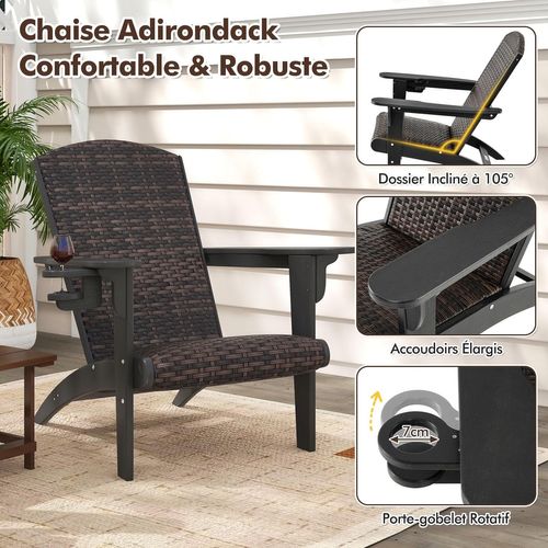 Fauteuil Jardin Exterieur, Chaise Adirondack En Hdpe, 92 X 76 X 100 Cm, Charge 150 Kg (noir)