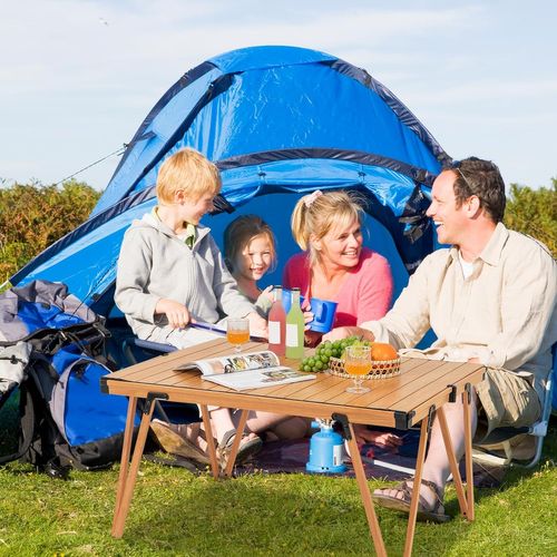 Table De Camping Pliante Grande Surface 93 X 69 Cm, Charge 80kg, Avec Sac De Transport (naturel)
