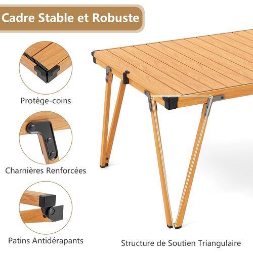 Table De Camping Pliante Grande Surface 93 X 69 Cm, Charge 80kg, Avec Sac De Transport (naturel)