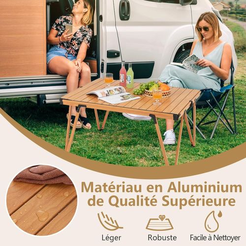 Table De Camping Pliante Grande Surface 93 X 69 Cm, Charge 80kg, Avec Sac De Transport (naturel)