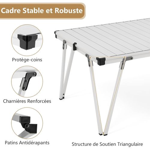Table De Camping Pliante Grande Surface 93 X 69 Cm, Charge 80kg, Avec Sac De Transport (argenté)
