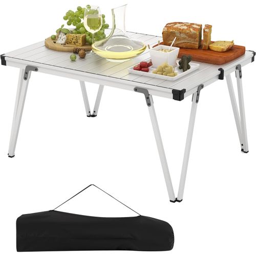 Table De Camping Pliante Grande Surface 93 X 69 Cm, Charge 80kg, Avec Sac De Transport (argenté)