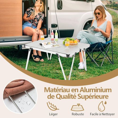 Table De Camping Pliante Grande Surface 93 X 69 Cm, Charge 80kg, Avec Sac De Transport (argenté)