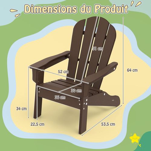 Chaise Adirondack De Jardin Enfant Avec Design Ergonomique et Accoudoirs  (marron)