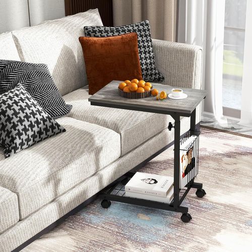 Table D'appoint à Roulettes, Bout De Canapé En Forme De C Avec Porte-revues, Table De Lit à Roulette
